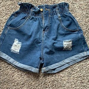Elastic Waist Denim Shorts